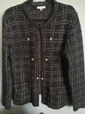 Sioni Black Knit Blazer with Gold Accent